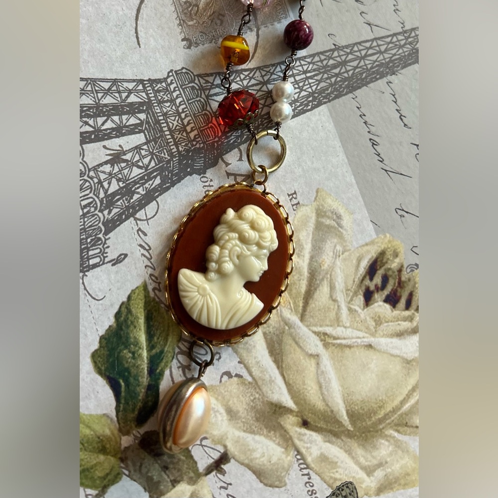 Vintage Cameo Brooch Repurposed Pendant Necklace